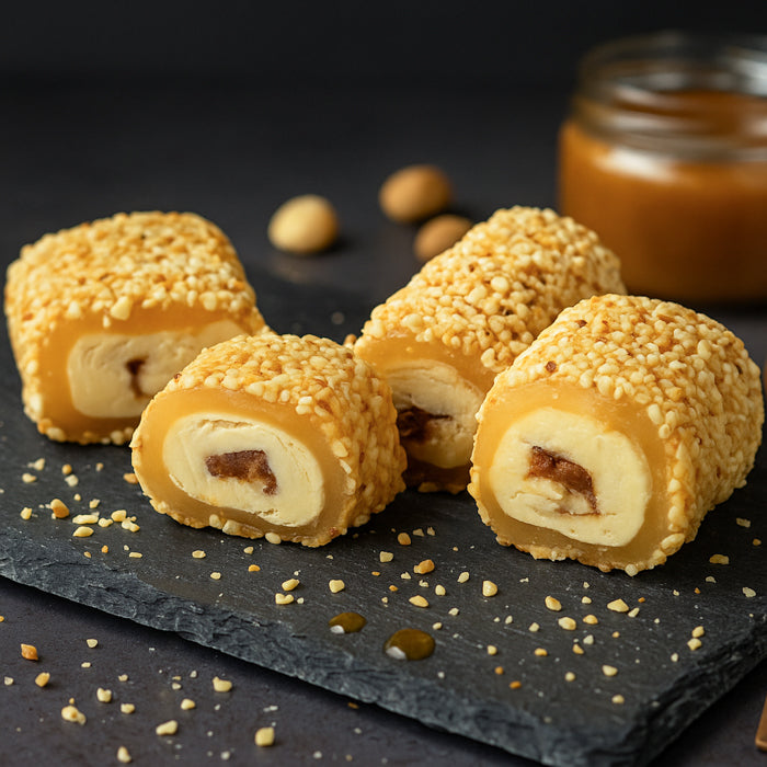 Lukums ar šokolādes-karameļu pildījumu un lazdu riekstiem